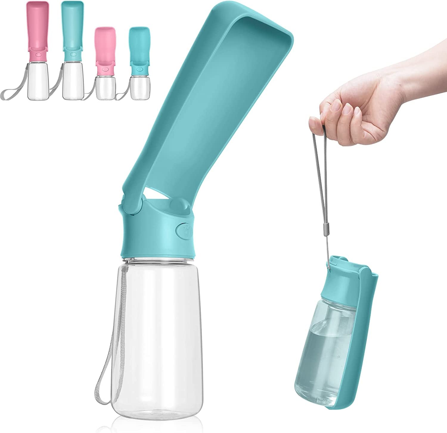 Portable Dog Water Bottle, Foldable Dog Water Bottle Leak Proof Dispenser for Puppy Small Medium Large Dogs, Pet Drink Cup for Walking Hiking Traveling(Blue,19Oz)