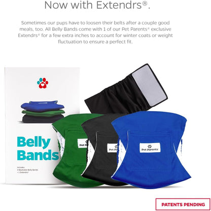 Washable Belly Bands for Dogs (3Pack) + Extendrs Durable Dog Diapers & Wraps (X-Small, Gentlemen)