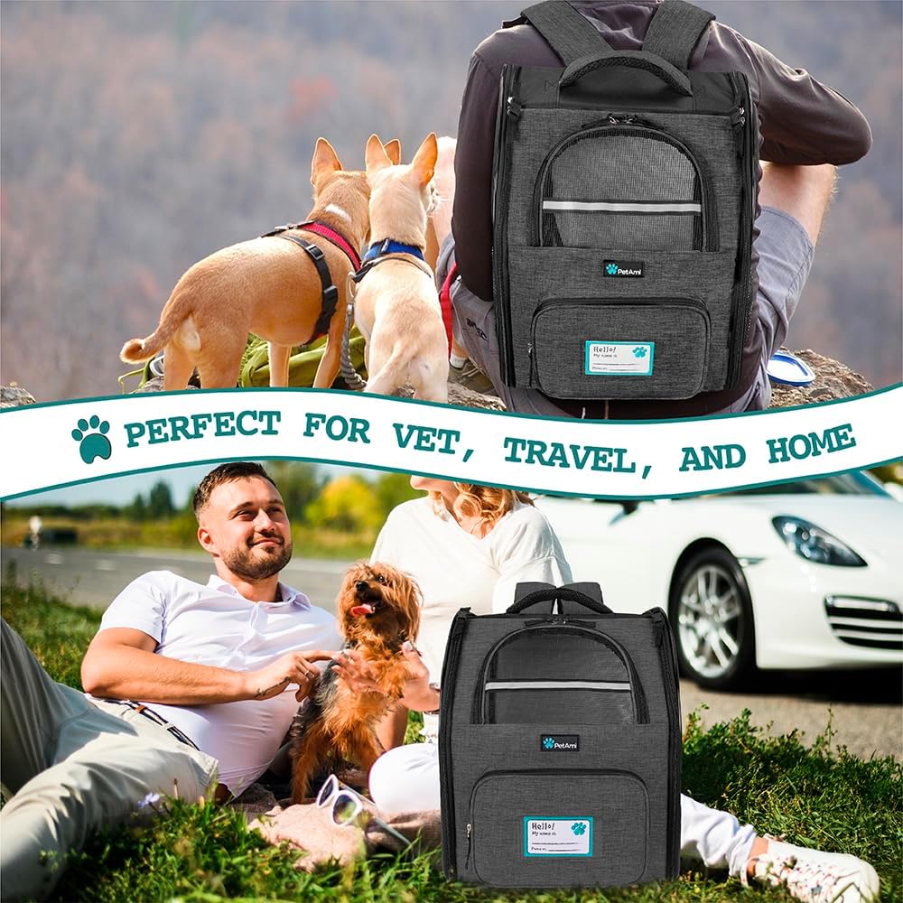 Dog Backpack Carrier for Small Large Cat, Pet, Puppy, Ventilated Pet Hiking Backpack Travel Bag, Airline Approved Cat Backpack Carrier, Camping Biking Dog Bag up to 18Lbs Pet, Charcoal