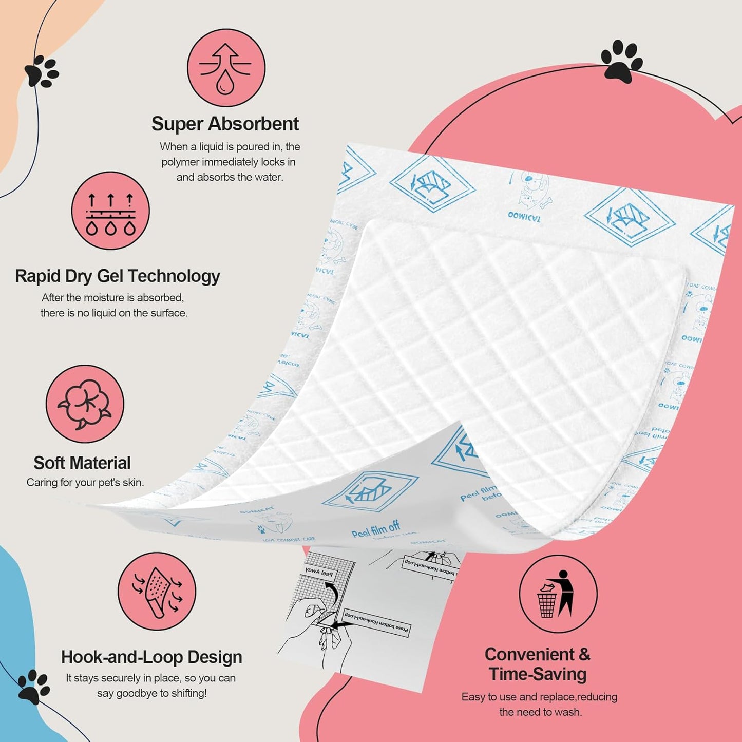 Dog Diapers Liners, 150 Ct, Super Absorbent Booster Pads for Male Dog Wraps and Female Dog Diapers, Lnnovative Hook-And-Loop Tape Design, Super-Fit & No Shifting, Small Dog Diaper Pads