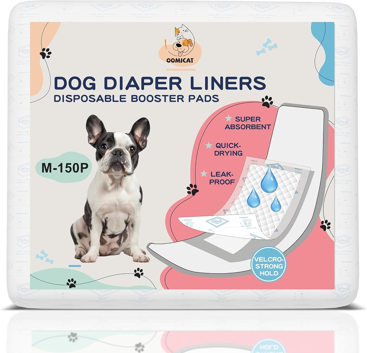 Dog Diapers Liners, 150 Ct, Super Absorbent Booster Pads for Male Dog Wraps and Female Dog Diapers, Lnnovative Hook-And-Loop Tape Design, Super-Fit & No Shifting, Small Dog Diaper Pads