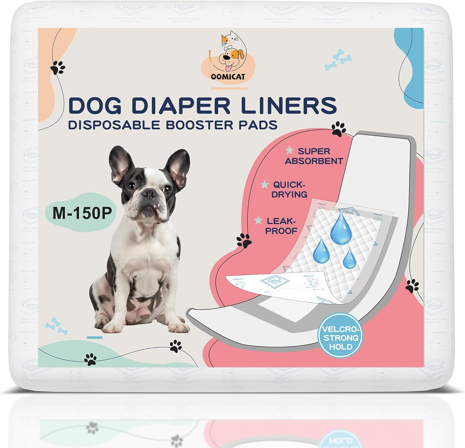 Dog Diapers Liners, 150 Ct, Super Absorbent Booster Pads for Male Dog Wraps and Female Dog Diapers, Lnnovative Hook-And-Loop Tape Design, Super-Fit & No Shifting, Small Dog Diaper Pads