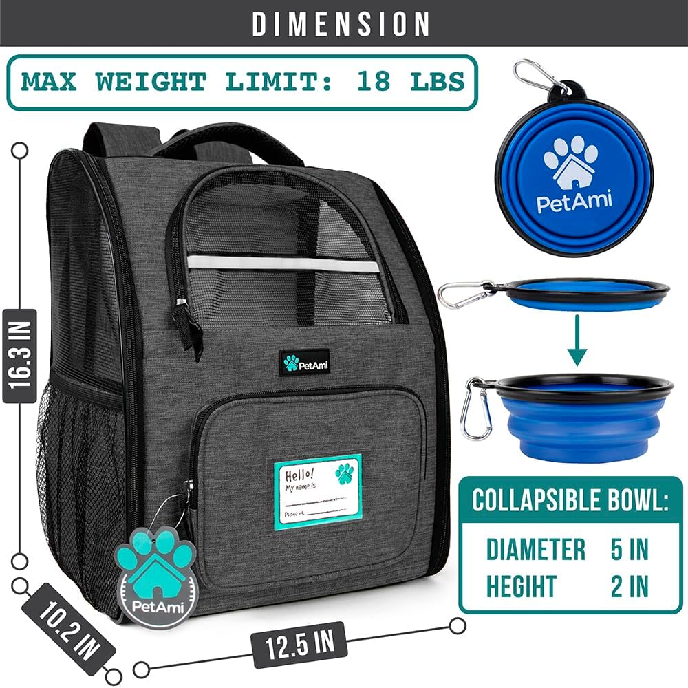Dog Backpack Carrier for Small Large Cat, Pet, Puppy, Ventilated Pet Hiking Backpack Travel Bag, Airline Approved Cat Backpack Carrier, Camping Biking Dog Bag up to 18Lbs Pet, Charcoal