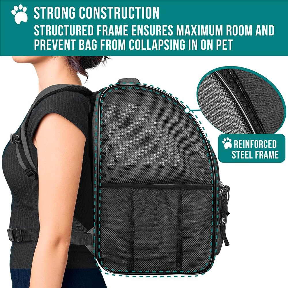 Dog Backpack Carrier for Small Large Cat, Pet, Puppy, Ventilated Pet Hiking Backpack Travel Bag, Airline Approved Cat Backpack Carrier, Camping Biking Dog Bag up to 18Lbs Pet, Charcoal