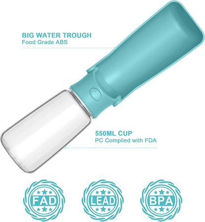 Portable Dog Water Bottle, Foldable Dog Water Bottle Leak Proof Dispenser for Puppy Small Medium Large Dogs, Pet Drink Cup for Walking Hiking Traveling(Blue,19Oz)