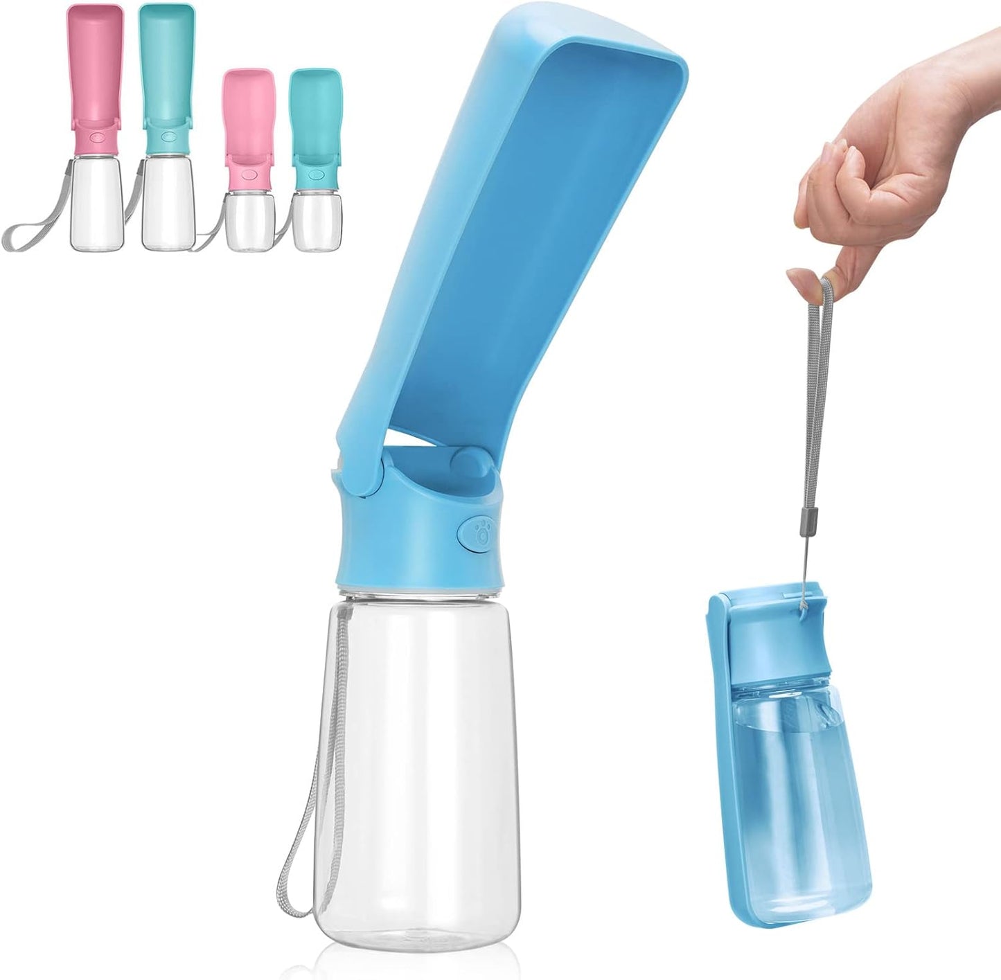 Portable Dog Water Bottle, Foldable Dog Water Bottle Leak Proof Dispenser for Puppy Small Medium Large Dogs, Pet Drink Cup for Walking Hiking Traveling(Blue,19Oz)