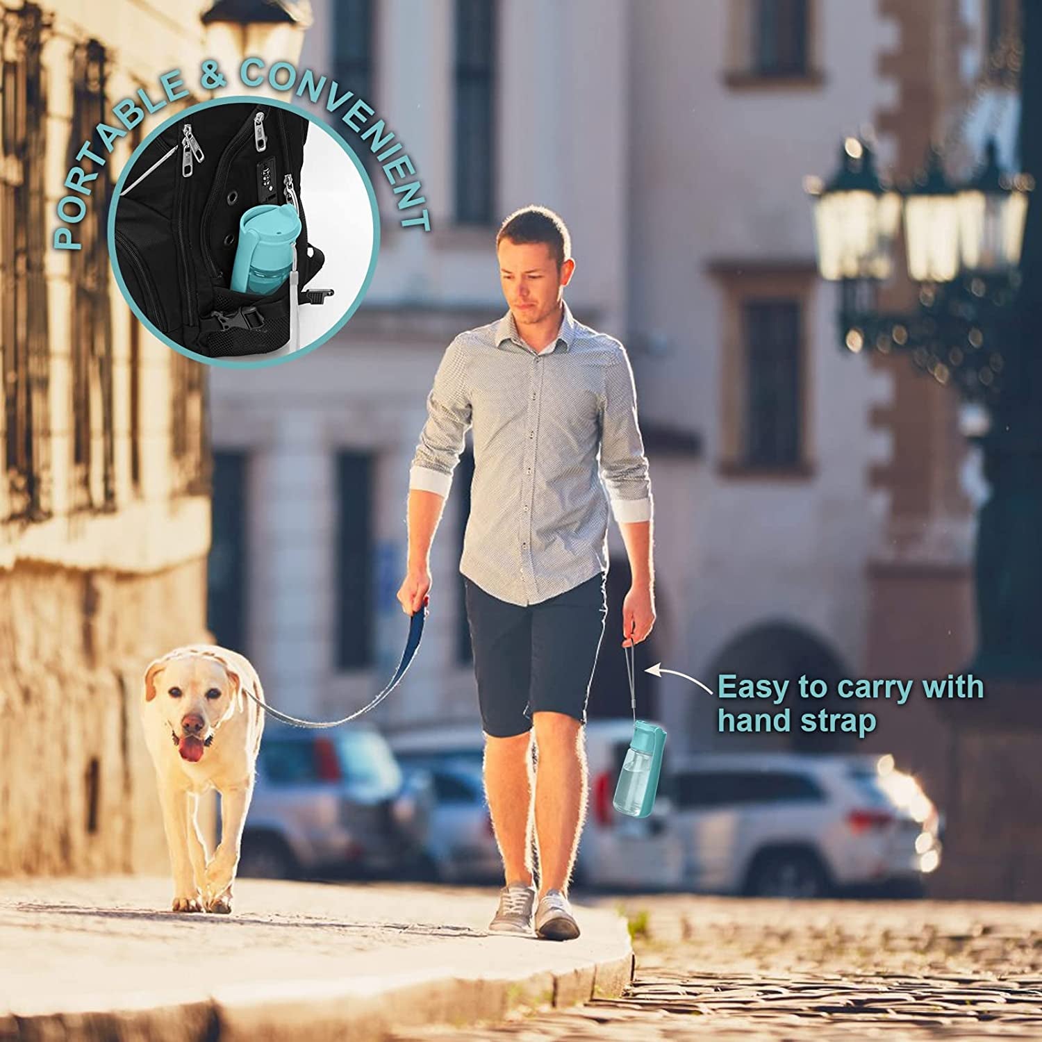 Portable Dog Water Bottle, Foldable Dog Water Bottle Leak Proof Dispenser for Puppy Small Medium Large Dogs, Pet Drink Cup for Walking Hiking Traveling(Blue,19Oz)