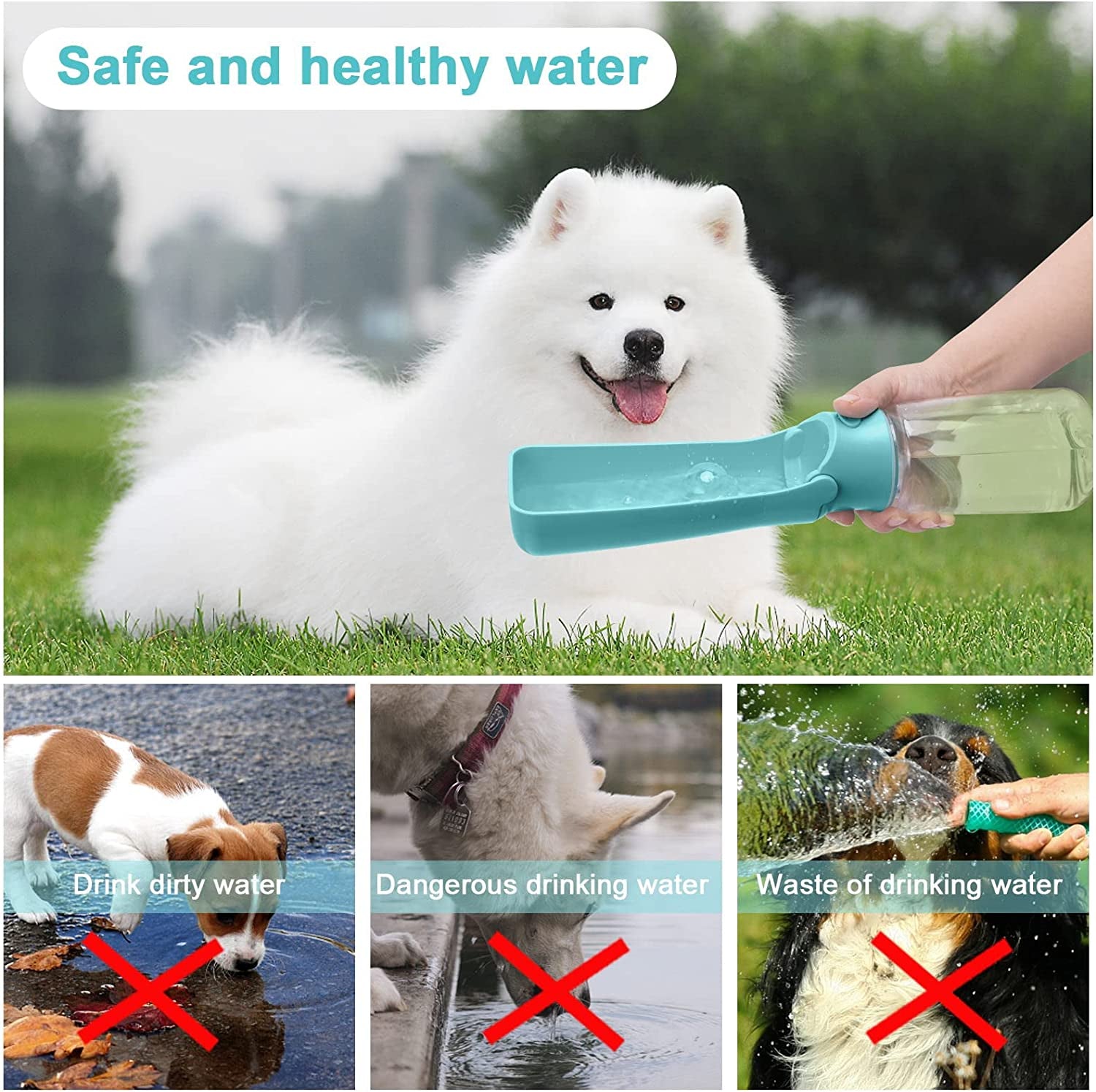 Portable Dog Water Bottle, Foldable Dog Water Bottle Leak Proof Dispenser for Puppy Small Medium Large Dogs, Pet Drink Cup for Walking Hiking Traveling(Blue,19Oz)